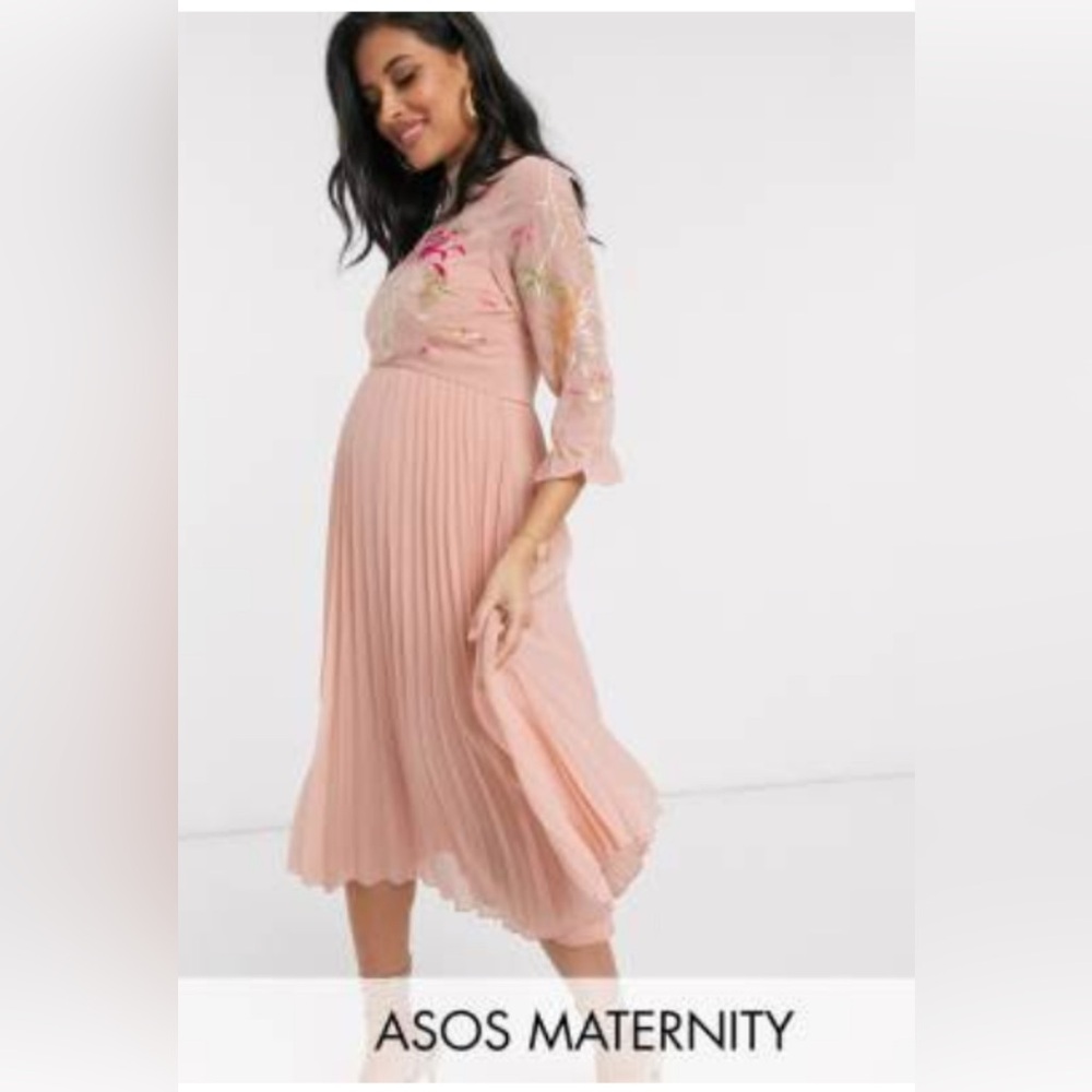 ASOS Floral Embroidered Pleated Maternity Dress